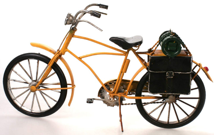 Unbekannt Fahrrad aus Metall 33 cm gelb mit Satteltasche Oldtimer Nostalgie Blech Modell Post Rad Ve