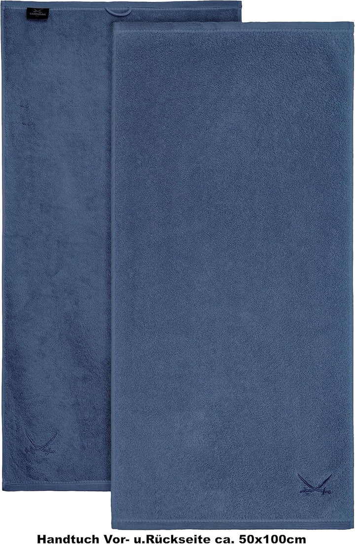 Sansibar Handtuch mit gesticktem Säbel Logo Badtuch 100% Baumwolle 50x100 cm (4er Set, Blau) 4er Set