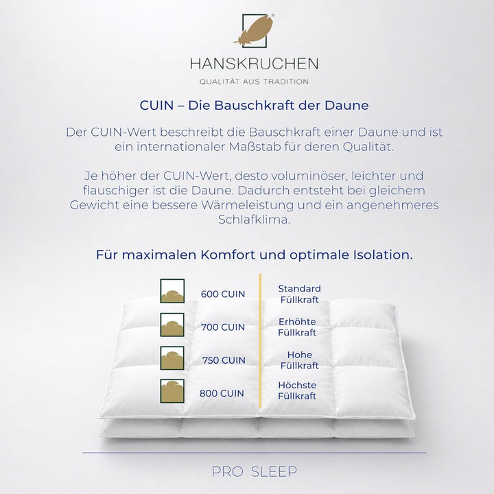 HANSKRUCHEN® Pro Sleep Daunendecke 155x200 cm - Medium - Made in Germany Kassettendecke aus 100% Bau
