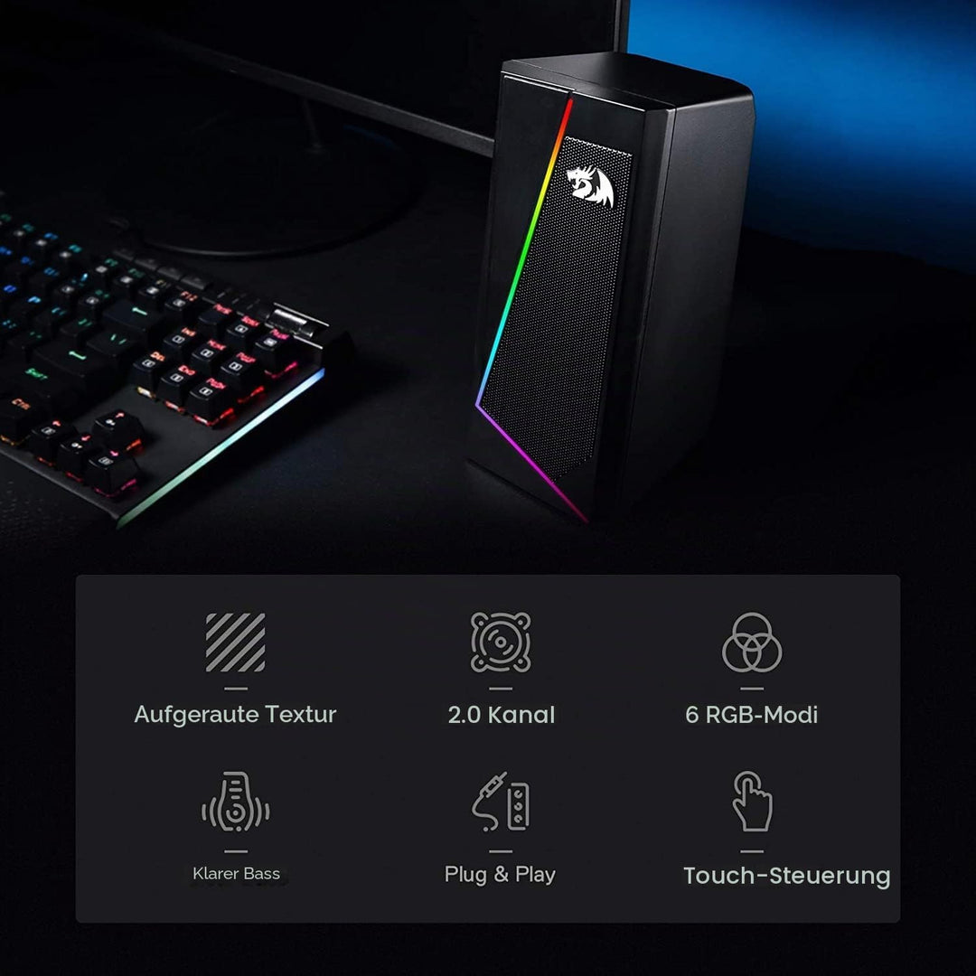Redragon GS520 Anvil RGB Desktop-Lautsprecher, 2.0-Kanal-PC-Stereo-Lautsprecher mit 6 farbigen LED-M