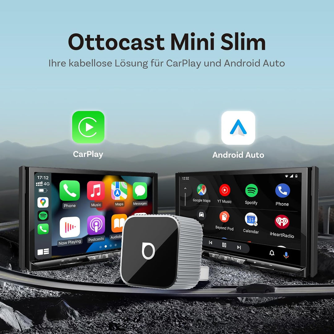 (2026 Aktualisiert) OTTOCAST Kabelloser CarPlay & Android Auto Adapter 2-in-1, Ottocast Mini Slim fü