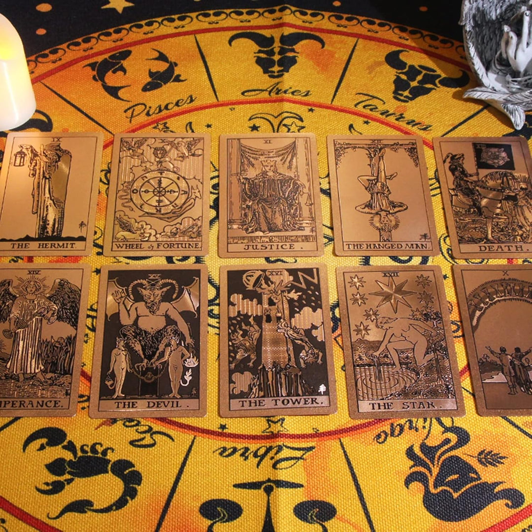Roségoldene Tarotkarten, 12 x 7 cm Deluxe-PET Wasserabweisend, 78 Goldfolie, Tarot Karten für Anfäng