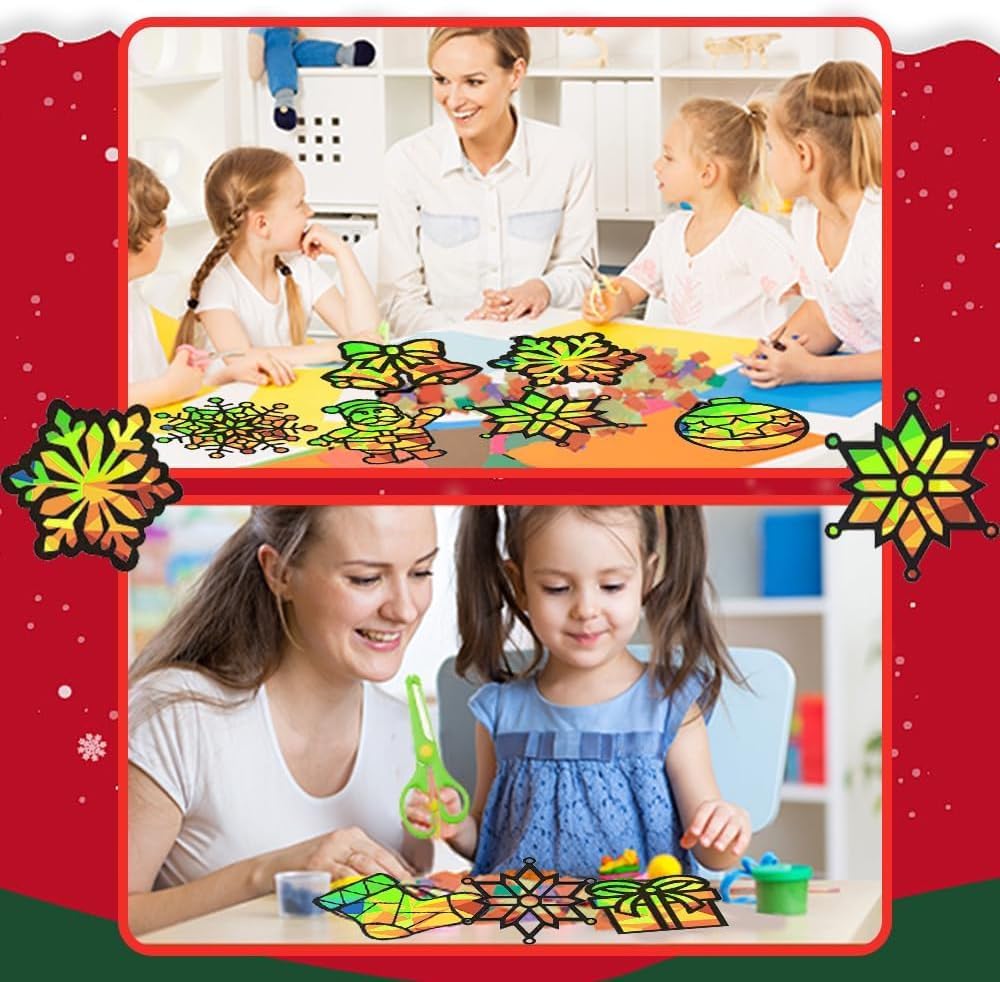 TUIBEIDAMAI Weihnachten Basteln Kinder, 24 Stück Fensterbilder, Sonnenfänger Bastelset, Bastelvorlag