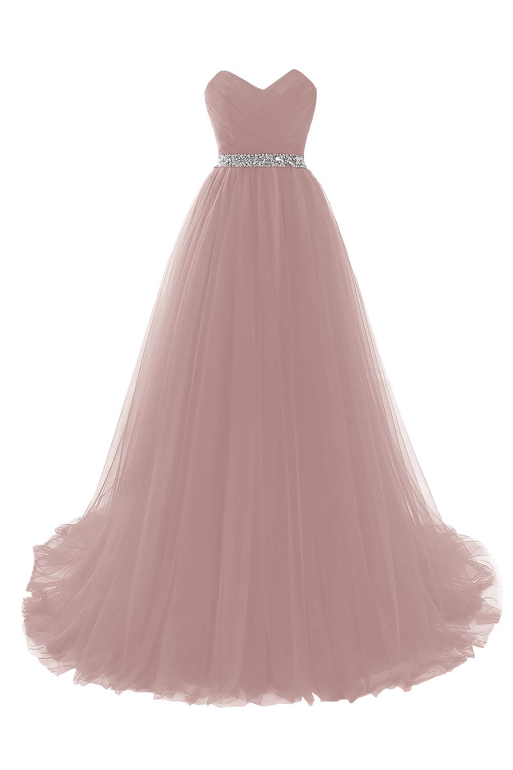 MisShow Abendkleid, Bustier, lang, sexy, mit Pailletten, Schlitten aus Chiffon, 32-46 Gr. 38, Rosa