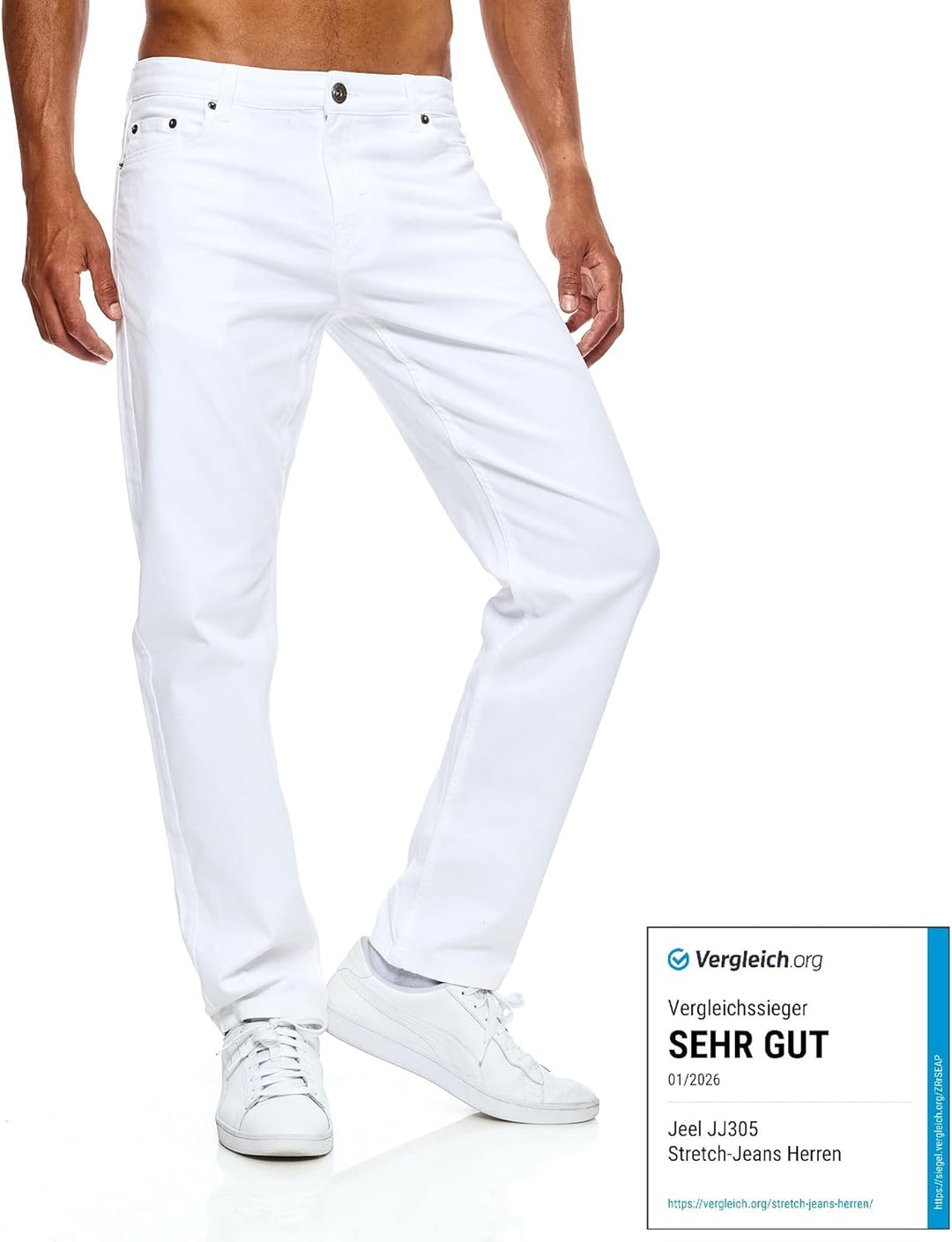 JEEL Herren-Jeans - Regular-Fit Straight-Cut - Stretch - Jeans-Hose Basic Washed 30W / 30L 08-weiss,