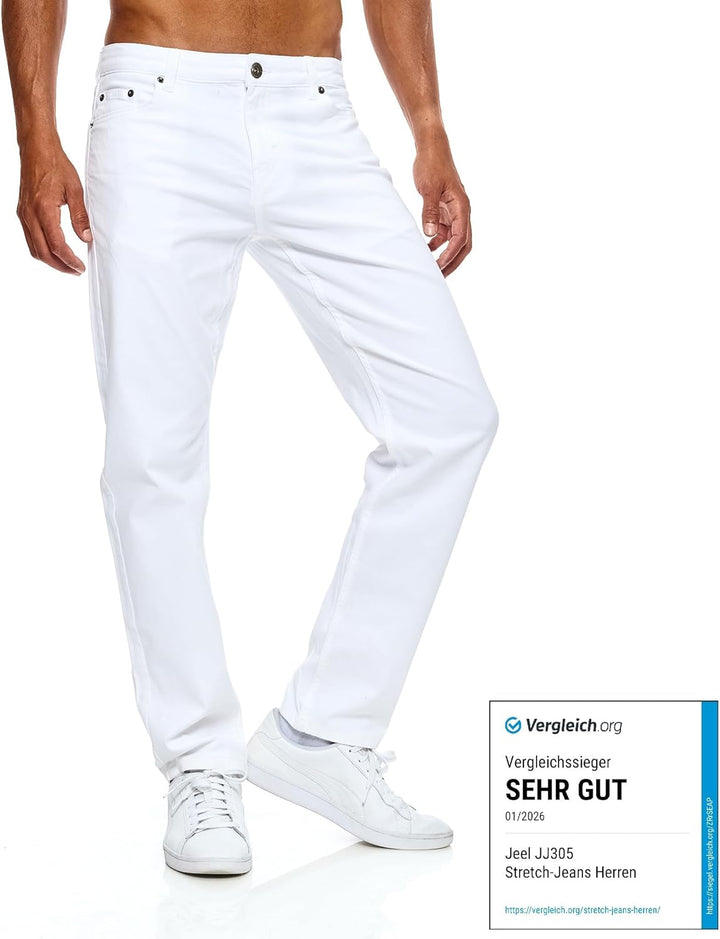 JEEL Herren-Jeans - Regular-Fit Straight-Cut - Stretch - Jeans-Hose Basic Washed 30W / 36L 08-weiss,
