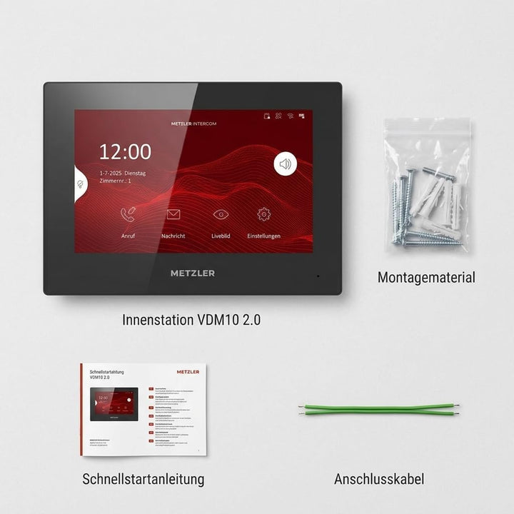 Metzler VDM10 2.0 Innenstation Home, 7 Zoll Touchscreen, 2-Draht IP, Schwarz | 200 mm × 140 mm × 25.