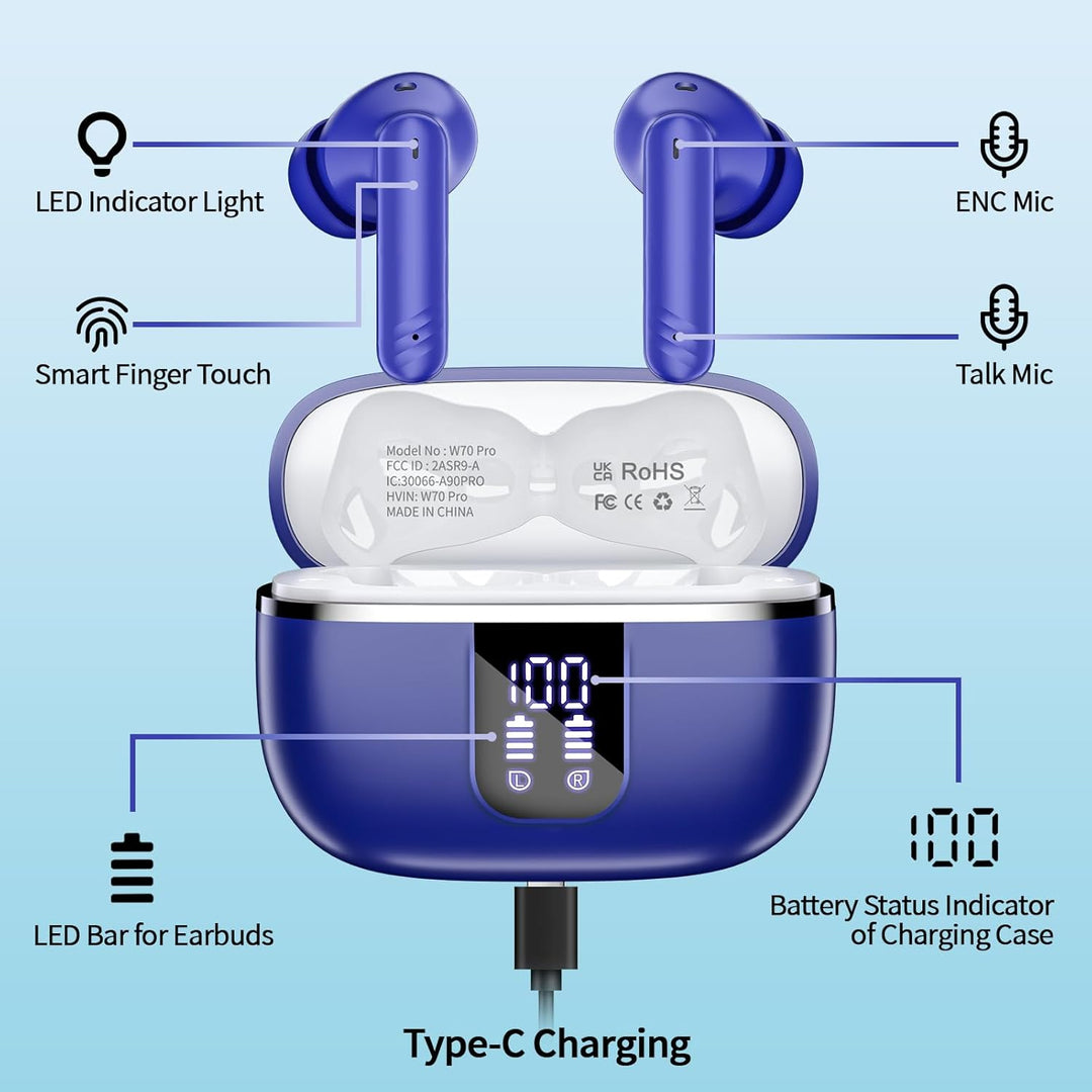 Bluetooth Kopfhörer, In Ear Kopfhörer Kabellos Bluetooth 5.4, 46 Std Bass 3D Stereo Wireless Earbud,
