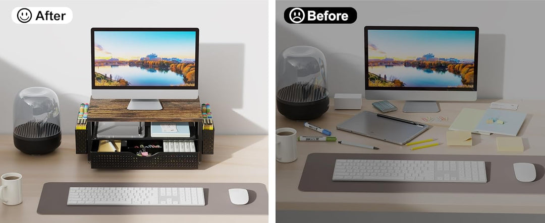 Monitorständer mit Schublade, Schreibtischorganizer und Zubehör, 2-stufiger Computer Monitor Erhöhun