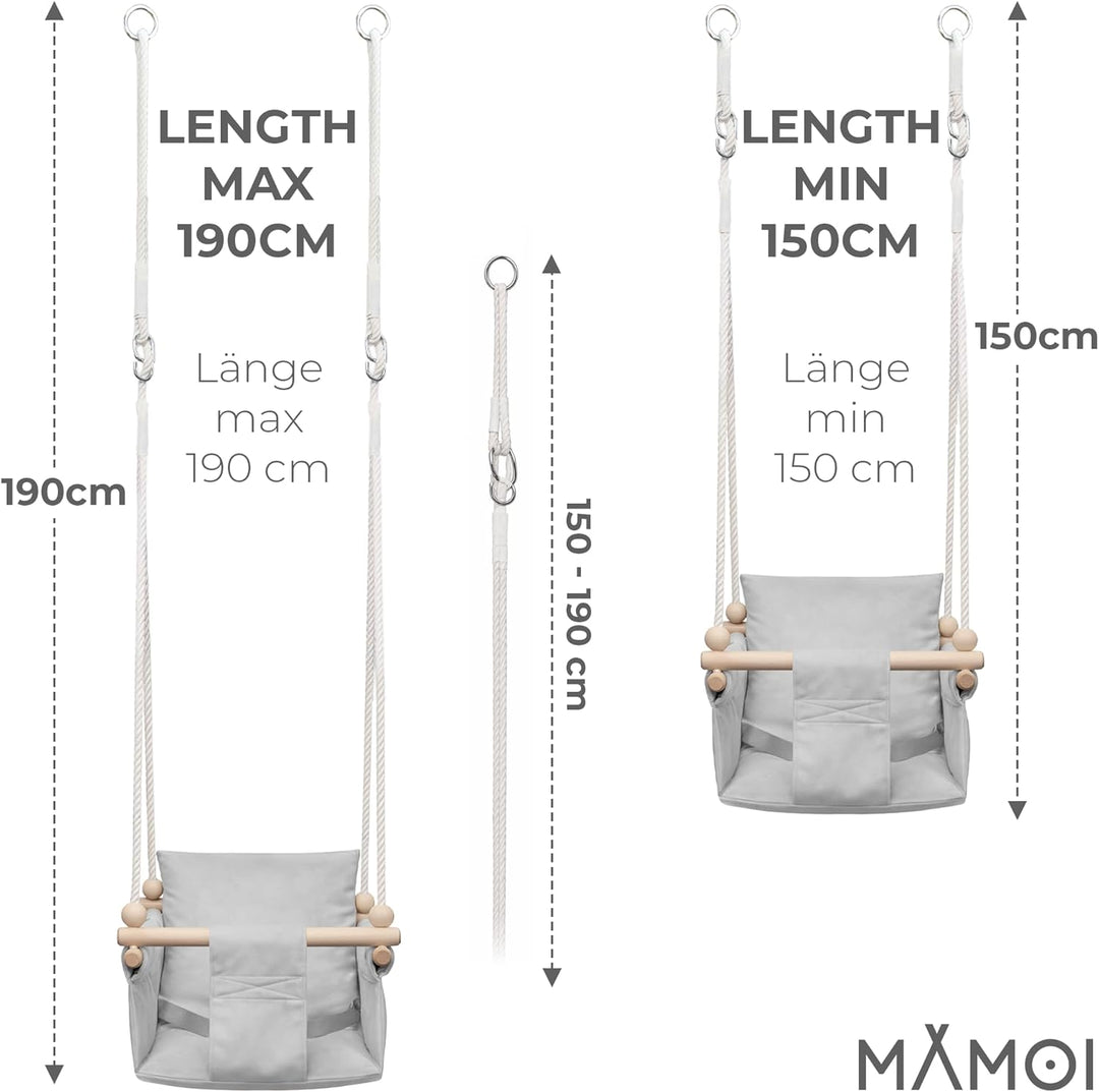 MAMOI Kinderschaukel mit Sicherheitsgurt, höhenverstellbar 150–190 cm, Schaukel für den Innenbereich