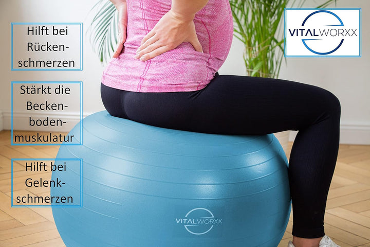 VITALWORXX Gymnastikball für Schwangere, extrem stabil, Sitzball Yogaball Pezziball mit Pumpe, mit Ü