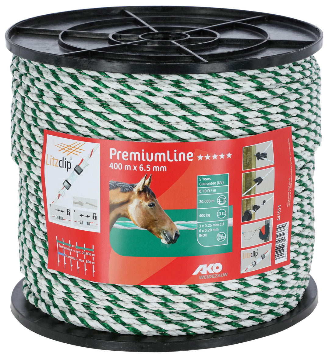 Kerbl Premium-Seil, 6,5mm, 400m 6x0,20Niro+3x0,25Cu, weiss-grün