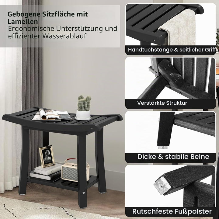 HOMASIS Badhocker mit Ablage, Duschbank bis 170 kg belastbar, Duschhocker aus HDPE, Badezimmer Dusch