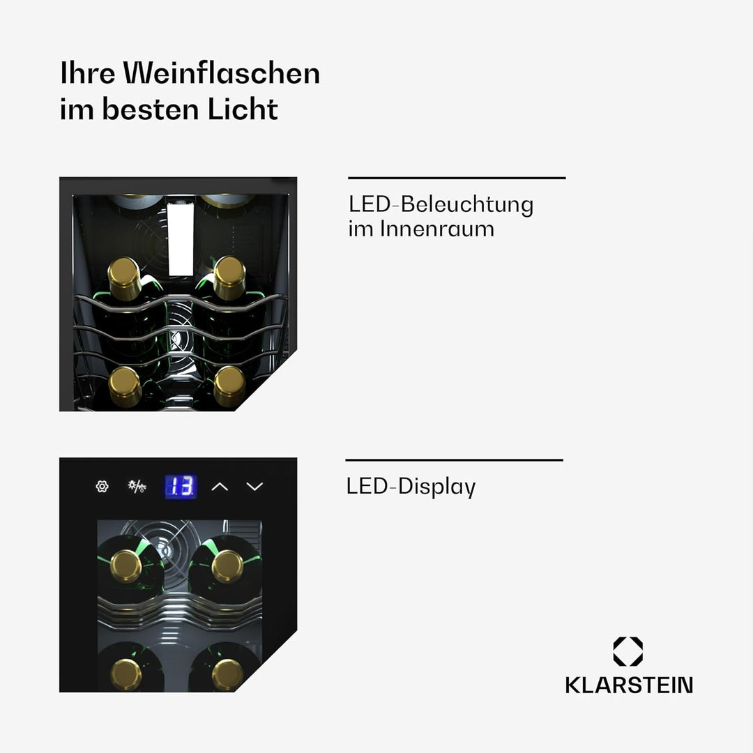 Klarstein Weinkühlschrank,1 Zone Getränkekühlschrank mit Glastür, Leiser Indoor/Outdoor Kühlschrank,