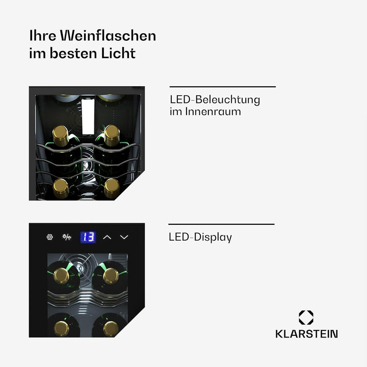 Klarstein Weinkühlschrank,1 Zone Getränkekühlschrank mit Glastür, Leiser Indoor/Outdoor Kühlschrank,