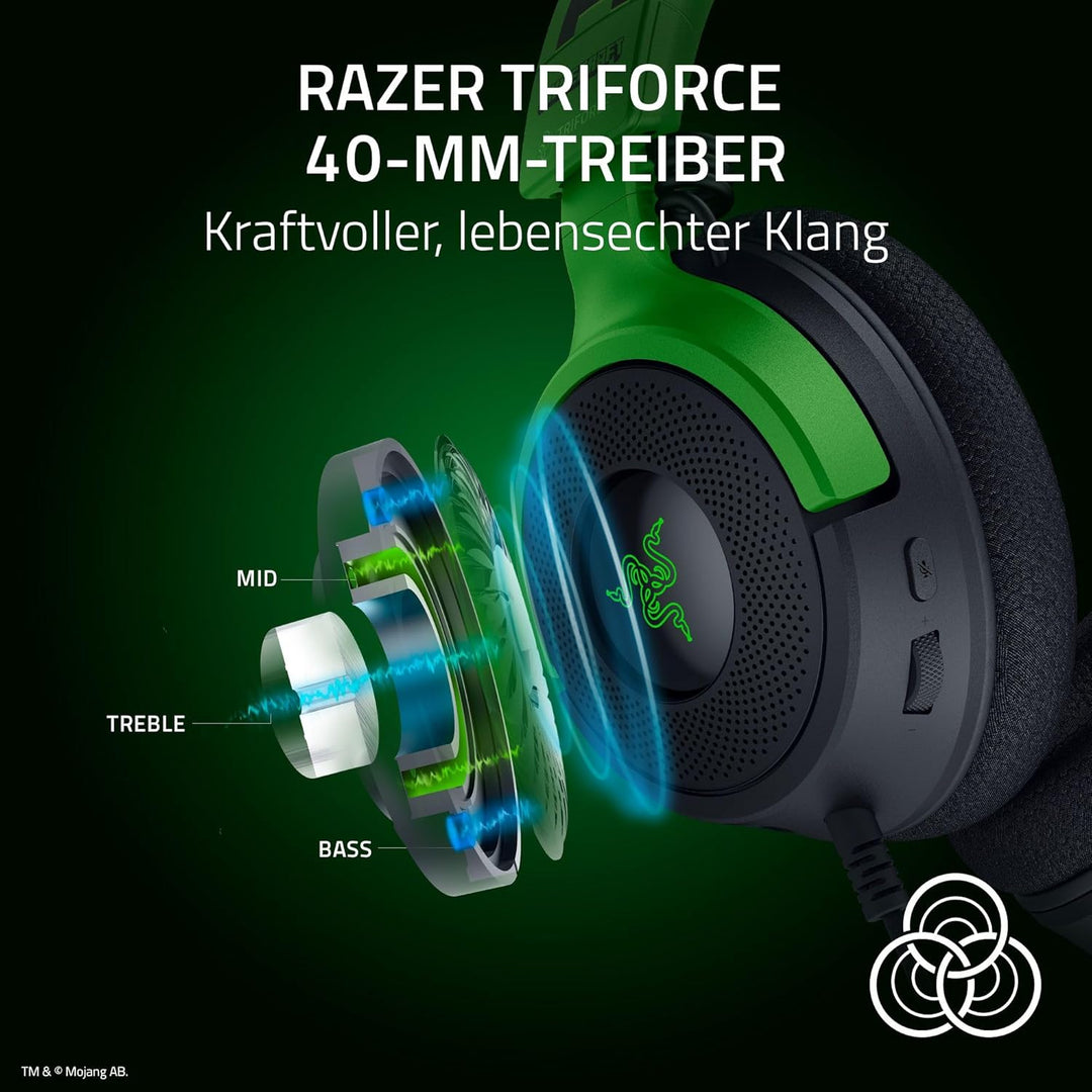Razer Kraken V4 X Minecraft Edition - Kabelgebundenes USB-PC-Gaming-Headset (Triforce 40mm-Treiber,