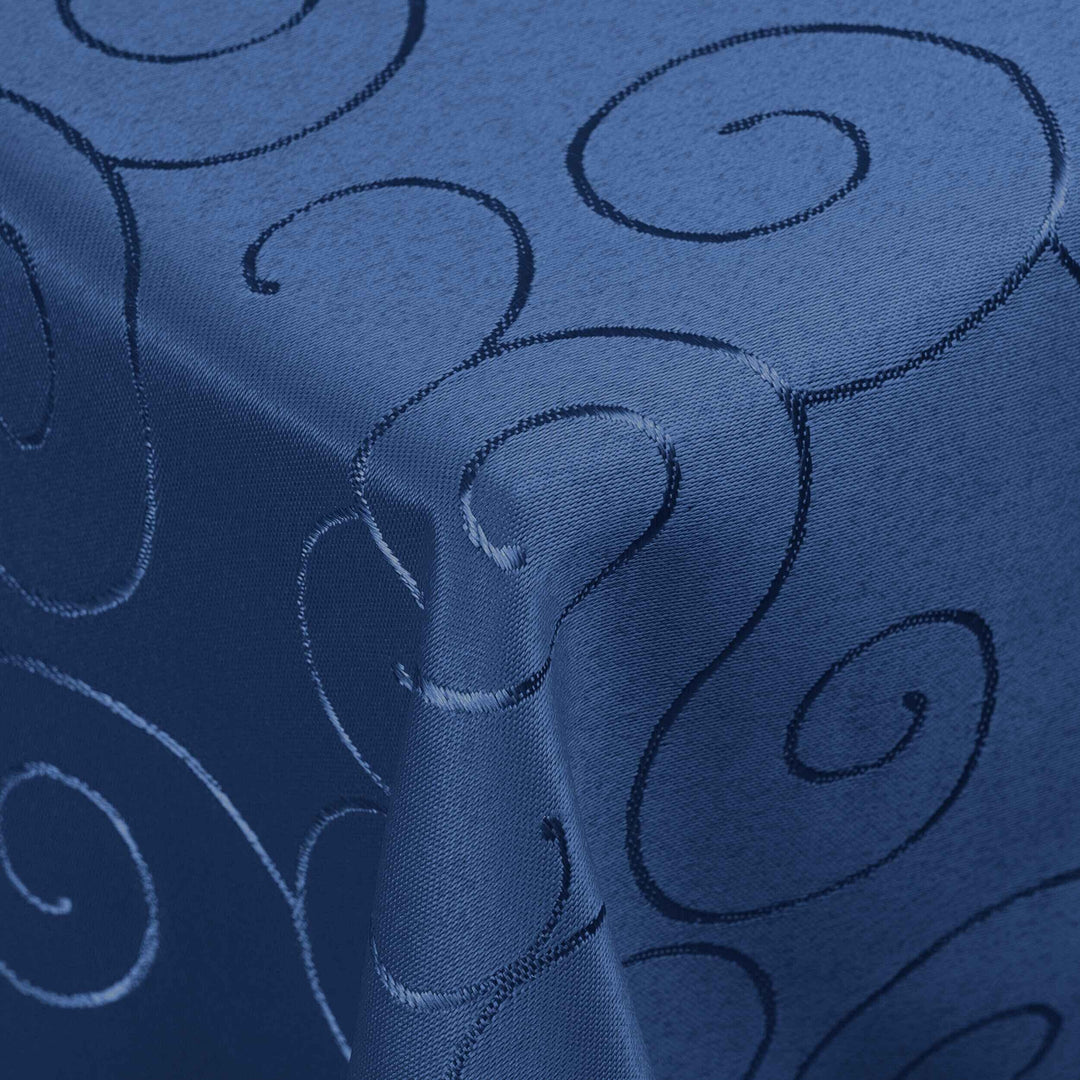 Kringel/Circle Tafeldecke Form, Grösse & Farbe wählbar- Eckig 130 x 340 cm - Dunkelblau Damast Tisch