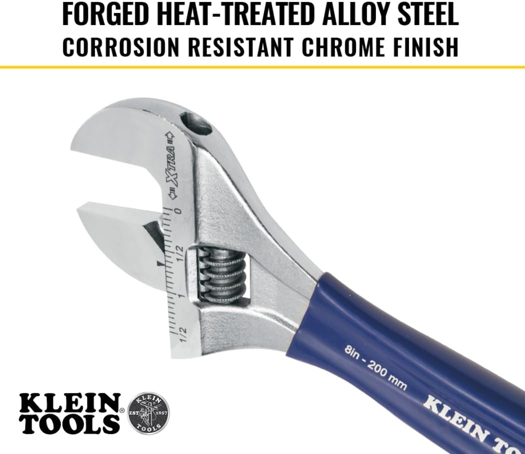Klein Tools D509–8 Verstellbarer Schraubenschlüssel 20,3 cm mit extrabreiten Kiefer