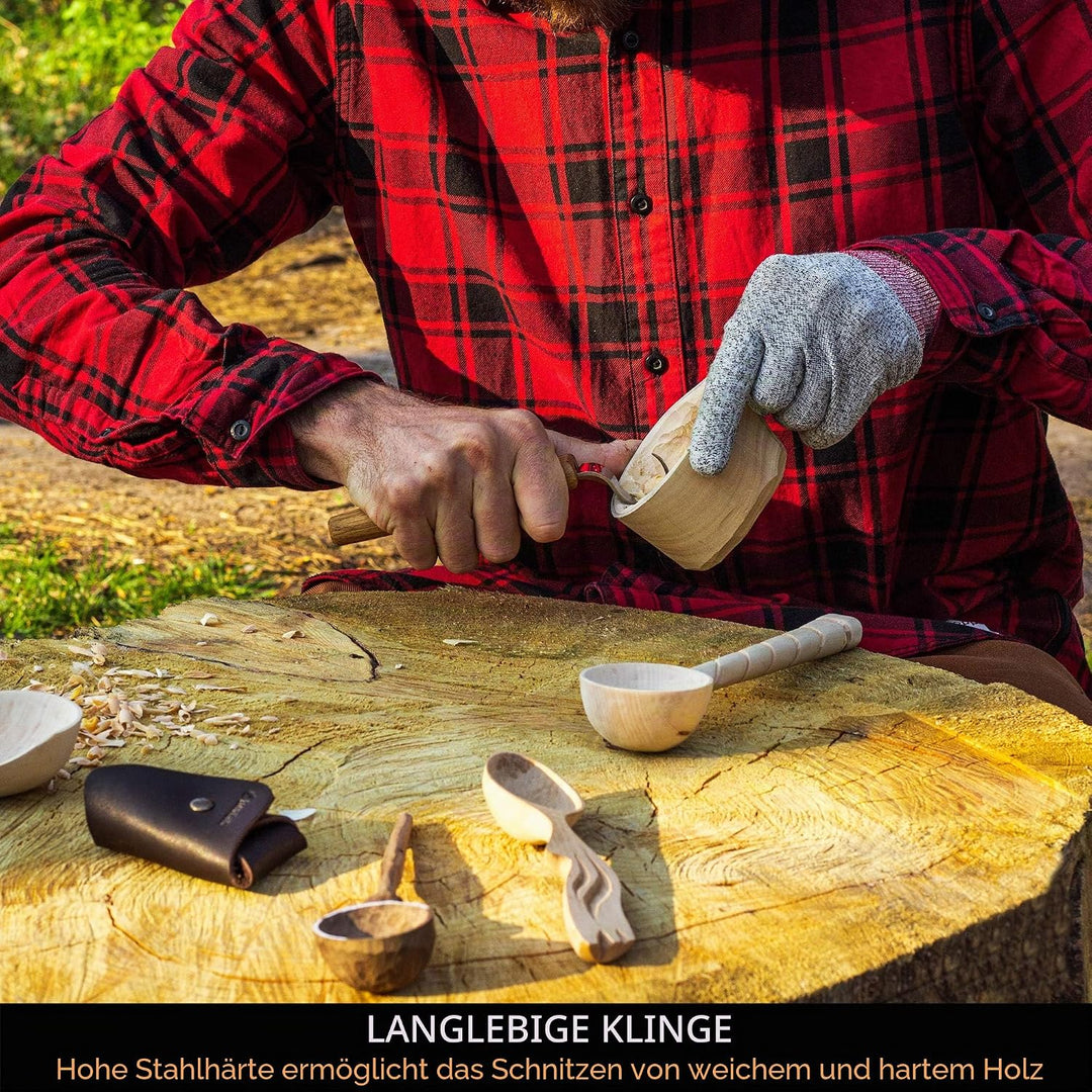 BeaverCraft SK1S Hakenmesser Holzschnitzlöffel Schnitzmesser mit Lederscheide - Holzschnitzhakenmess