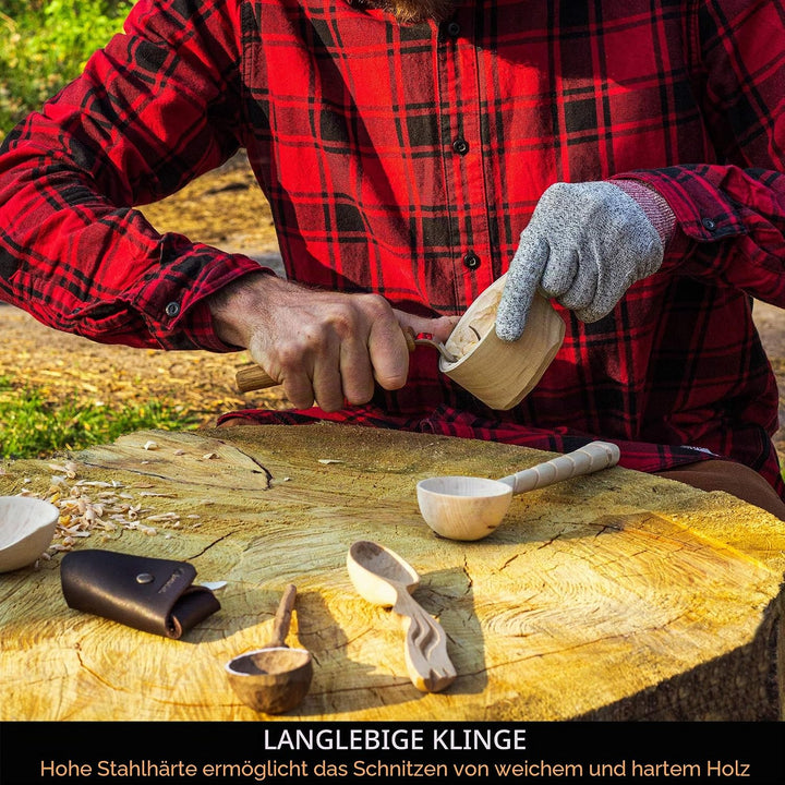 BeaverCraft SK1S Hakenmesser Holzschnitzlöffel Schnitzmesser mit Lederscheide - Holzschnitzhakenmess