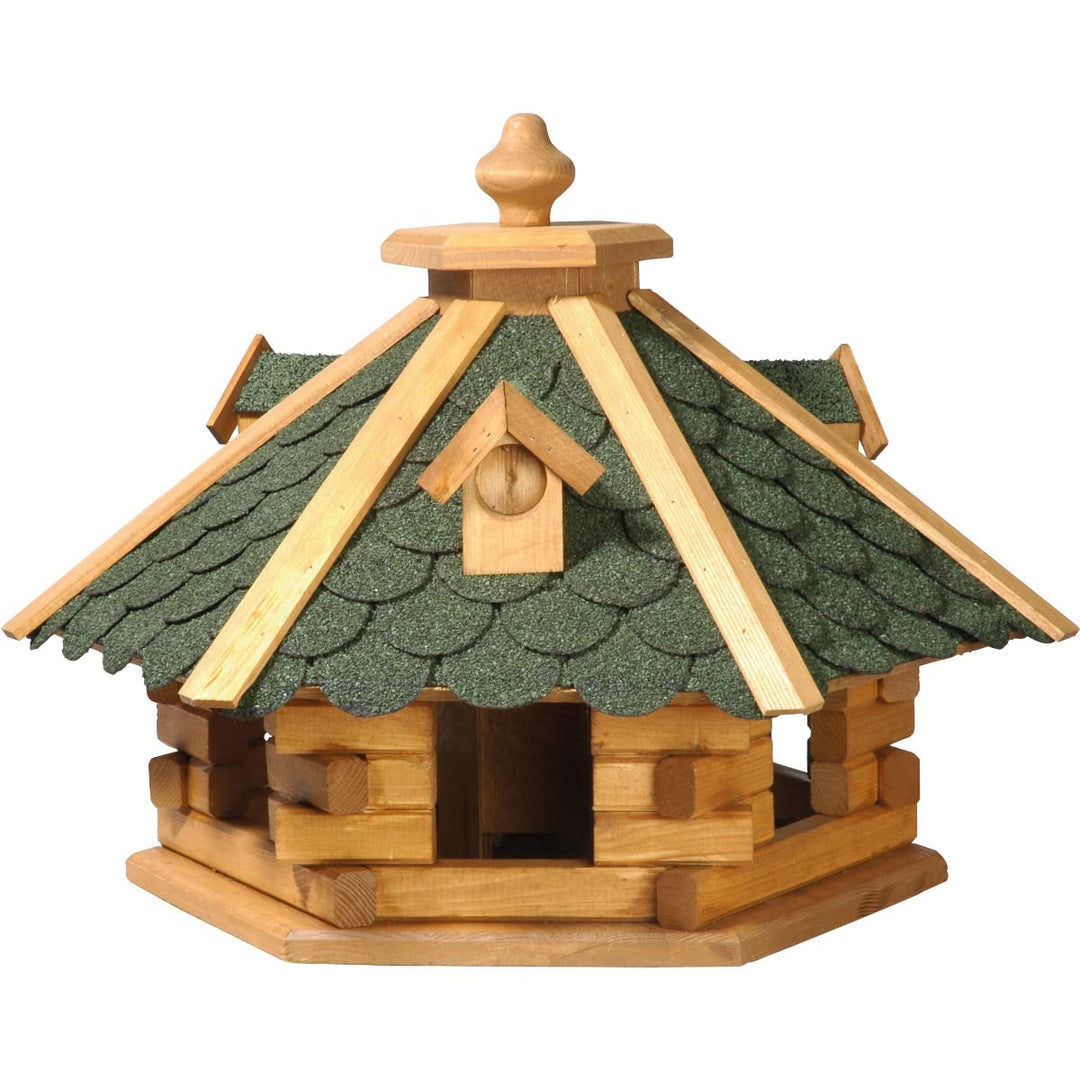 dobar® 98720e Vogelfutterhaus Bitumenschindeldach 6-eckig - Vogelhaus aus Massivholz - Vogelfutterst