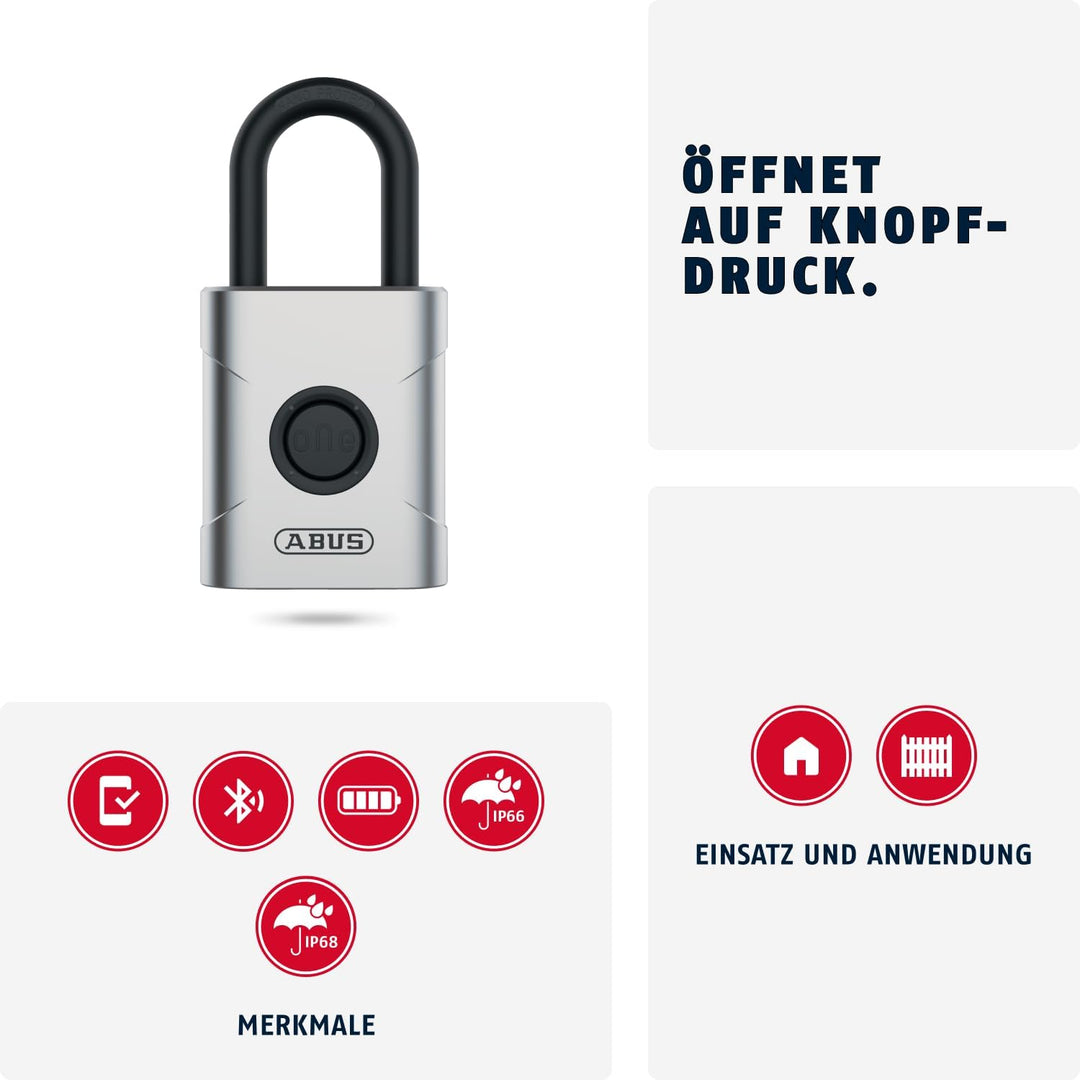 ABUS smartes Vorhängeschloss EVEROX One - schlüsselloses Öffnen auf Knopfdruck - wetterfestes Smart