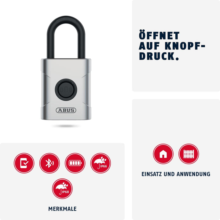 ABUS smartes Vorhängeschloss EVEROX One - schlüsselloses Öffnen auf Knopfdruck - wetterfestes Smart