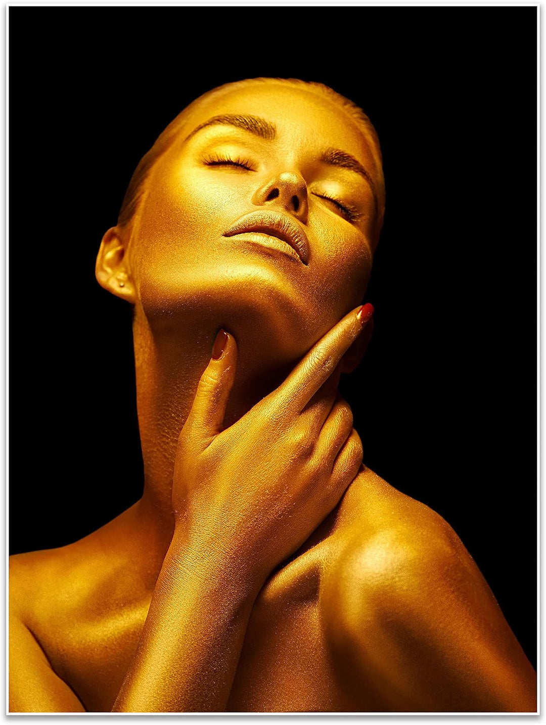 wandmotiv24 Poster als Wanddeko, Grösse 80x60cm, Gold Collection, Frau in Gold, rote Nägel, Edel, Gl
