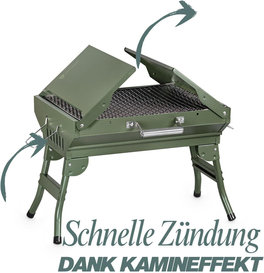 Tragbarer Camping Grill, Faltbare Holzkohlegrills, Tischgrill Holzkohle für Reisen 45x31 cm, Tischgr