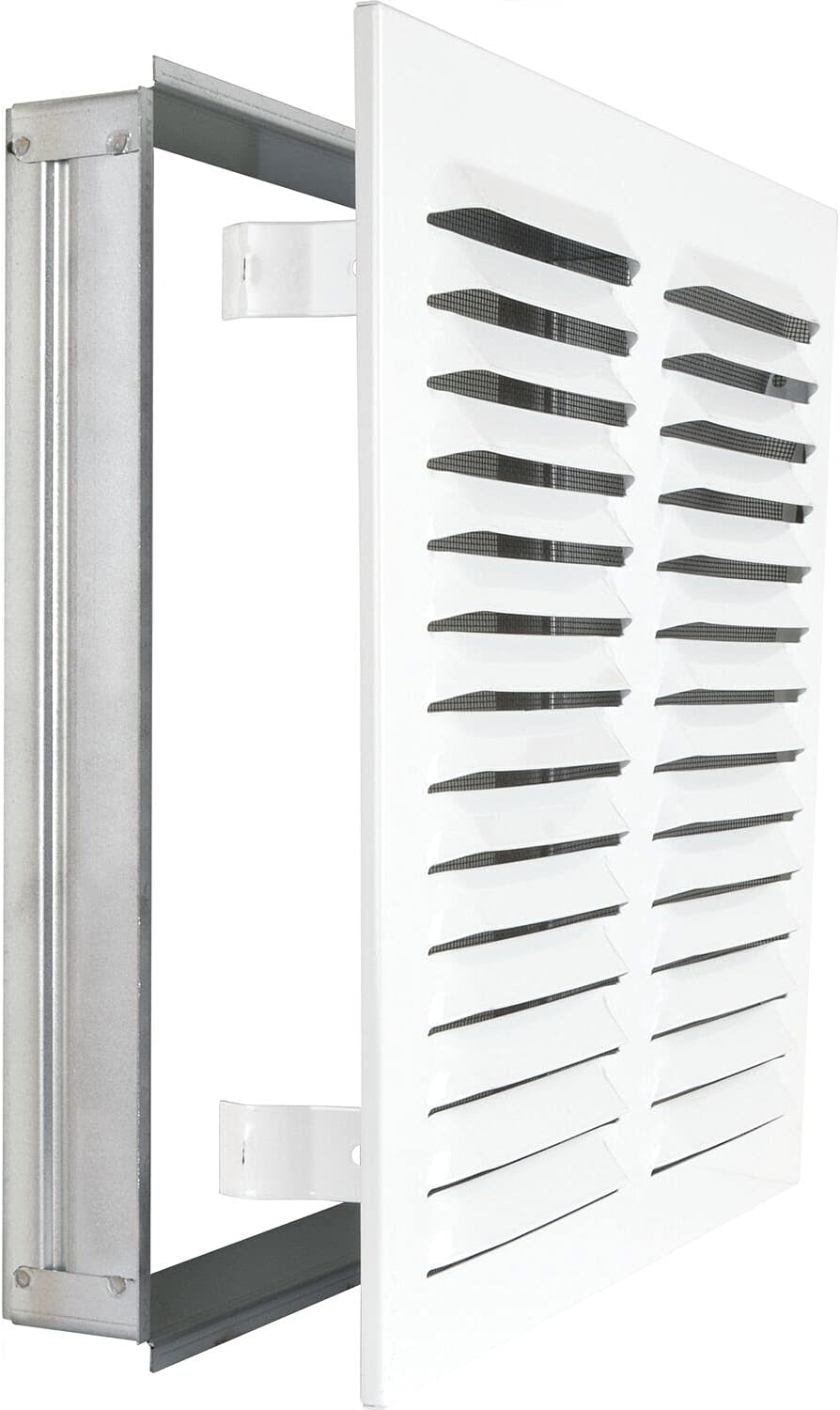 Upmann 56364 Wetterschutzgitter eckig mit Einbaurahmen/Klemmfeder 320 x 320 mm, Material: Stahl weis