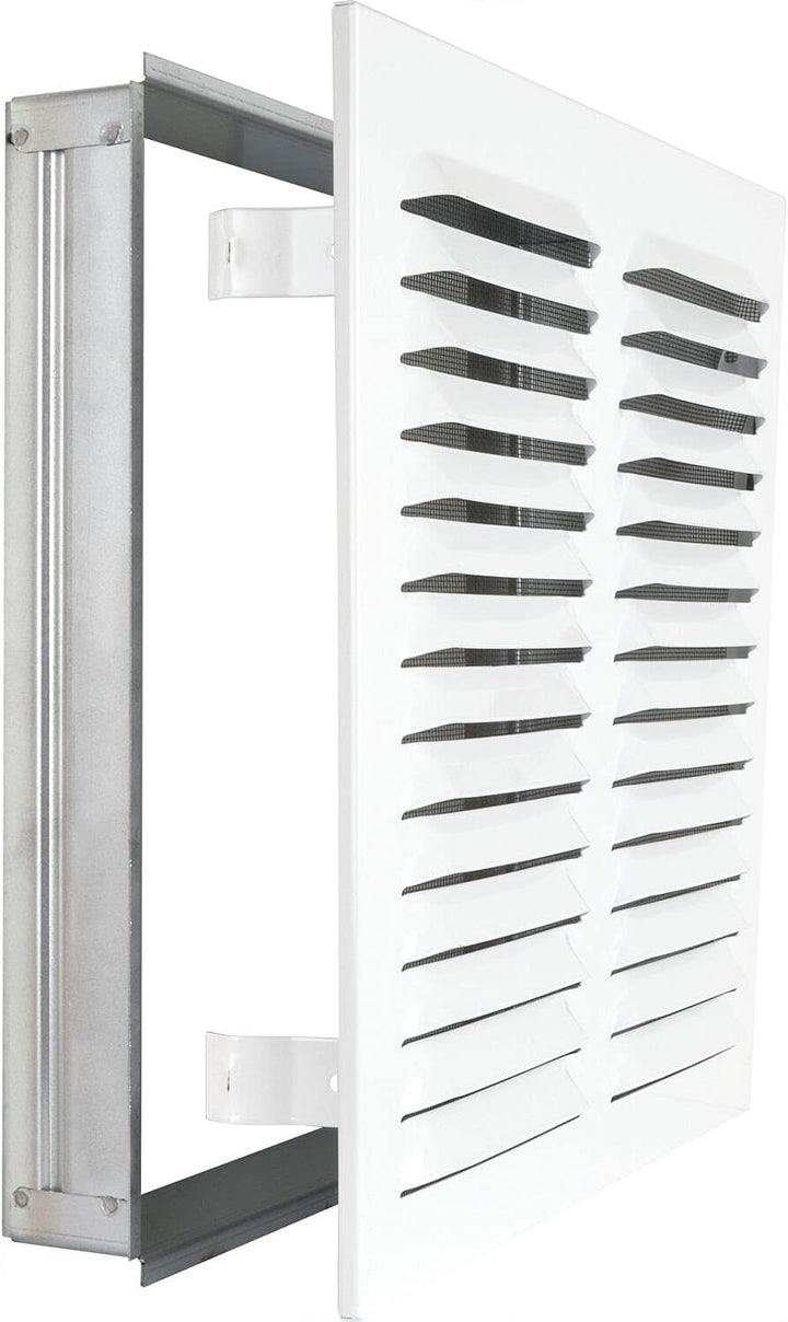 Upmann 56364 Wetterschutzgitter eckig mit Einbaurahmen/Klemmfeder 320 x 320 mm, Material: Stahl weis