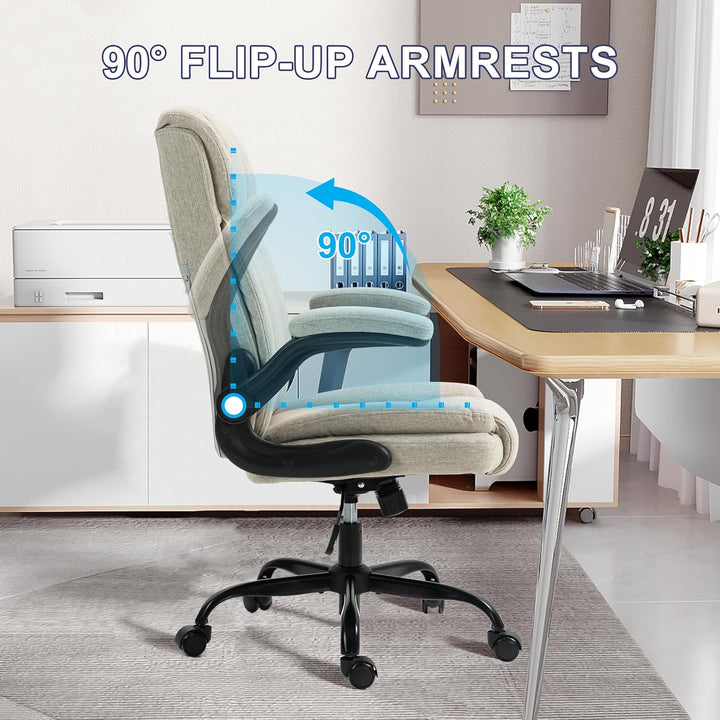 Bürostuhl Ergonomischer Computerstuhl 150KG Belastbarkeit Chefsessel Stoff Flip-up Armlehnen/110° Wi