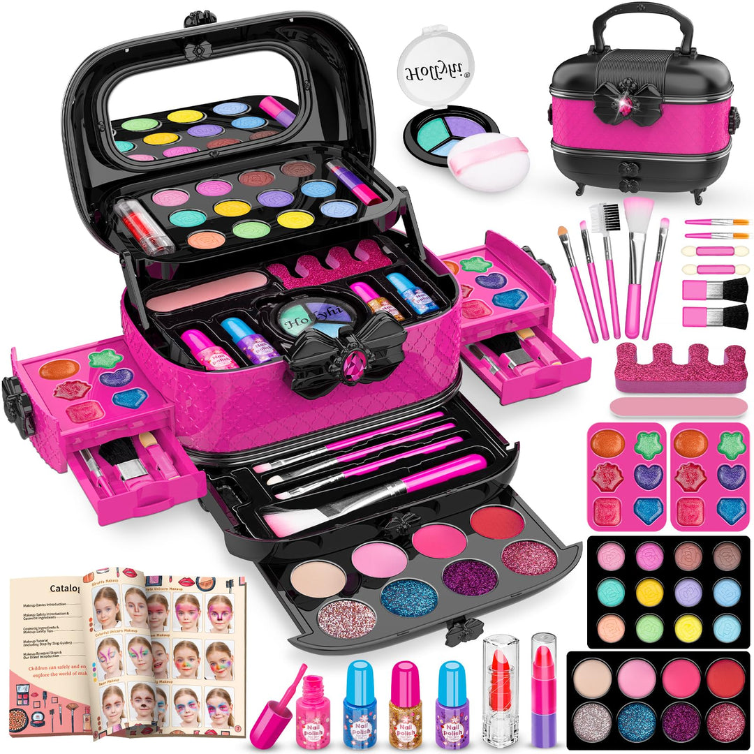 Hollyhi 58Pcs Wirklich Kinderschminke Set, Sicher Waschbar Schminkkoffer Mädchen Schminke Spielzeug,