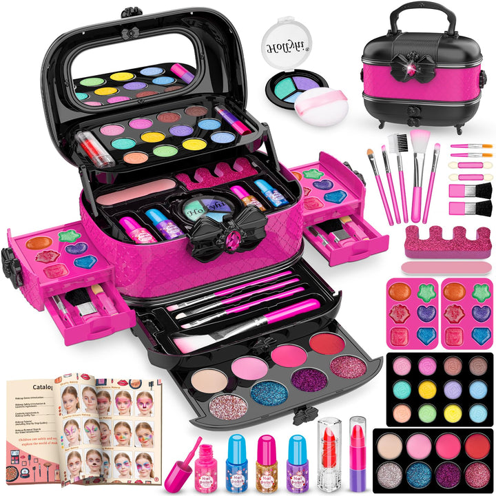 Hollyhi 58Pcs Wirklich Kinderschminke Set, Sicher Waschbar Schminkkoffer Mädchen Schminke Spielzeug,