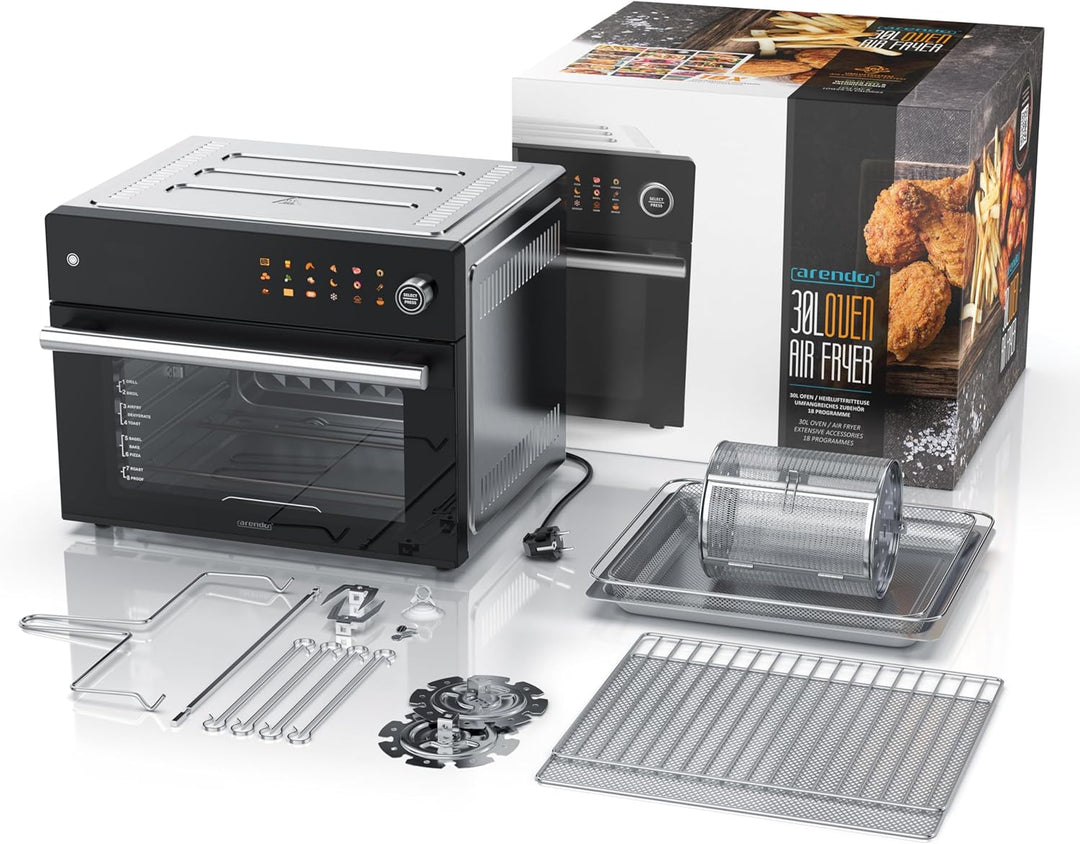 Arendo - Minibackofen 30l - Heissluftfritteuse 30 Liter - Edelstahl - Multifunktionsofen Umluft - mi