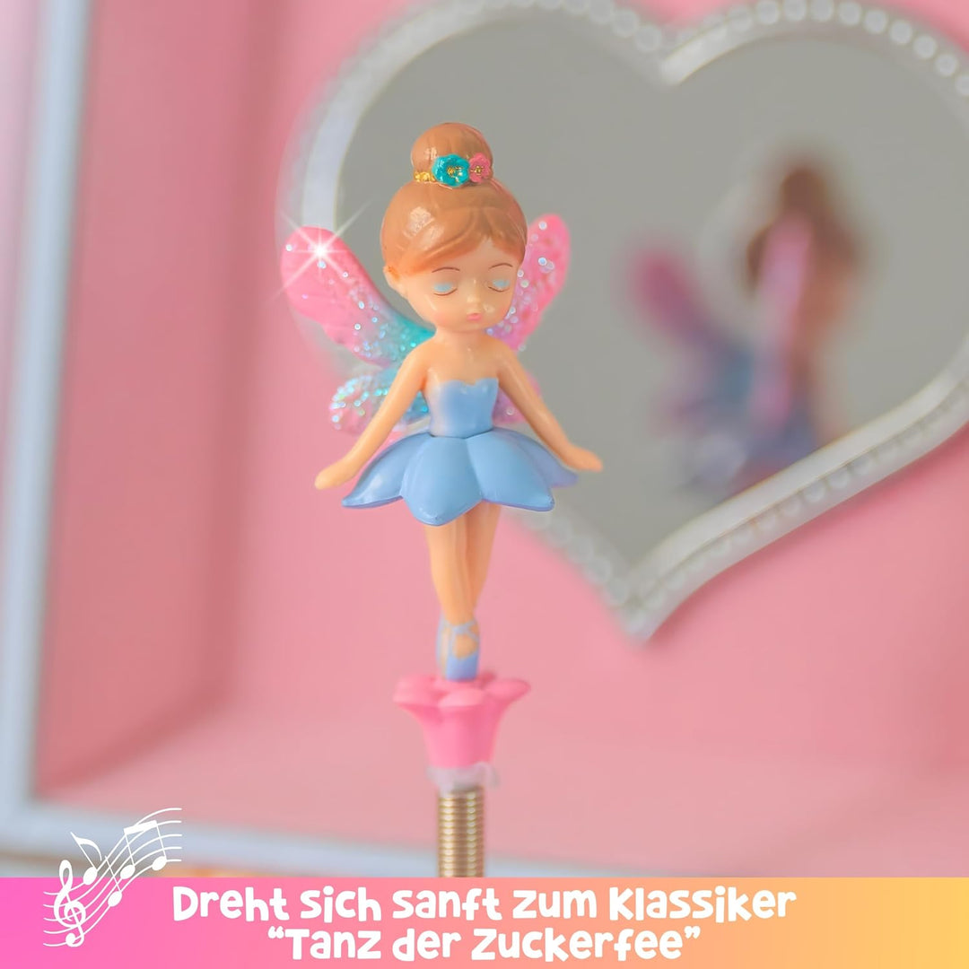 Musikalische Feen-Schmuckkiste für Mädchen – Kinderspieluhr, drehende Prinzessin und Spiegel, Prinze