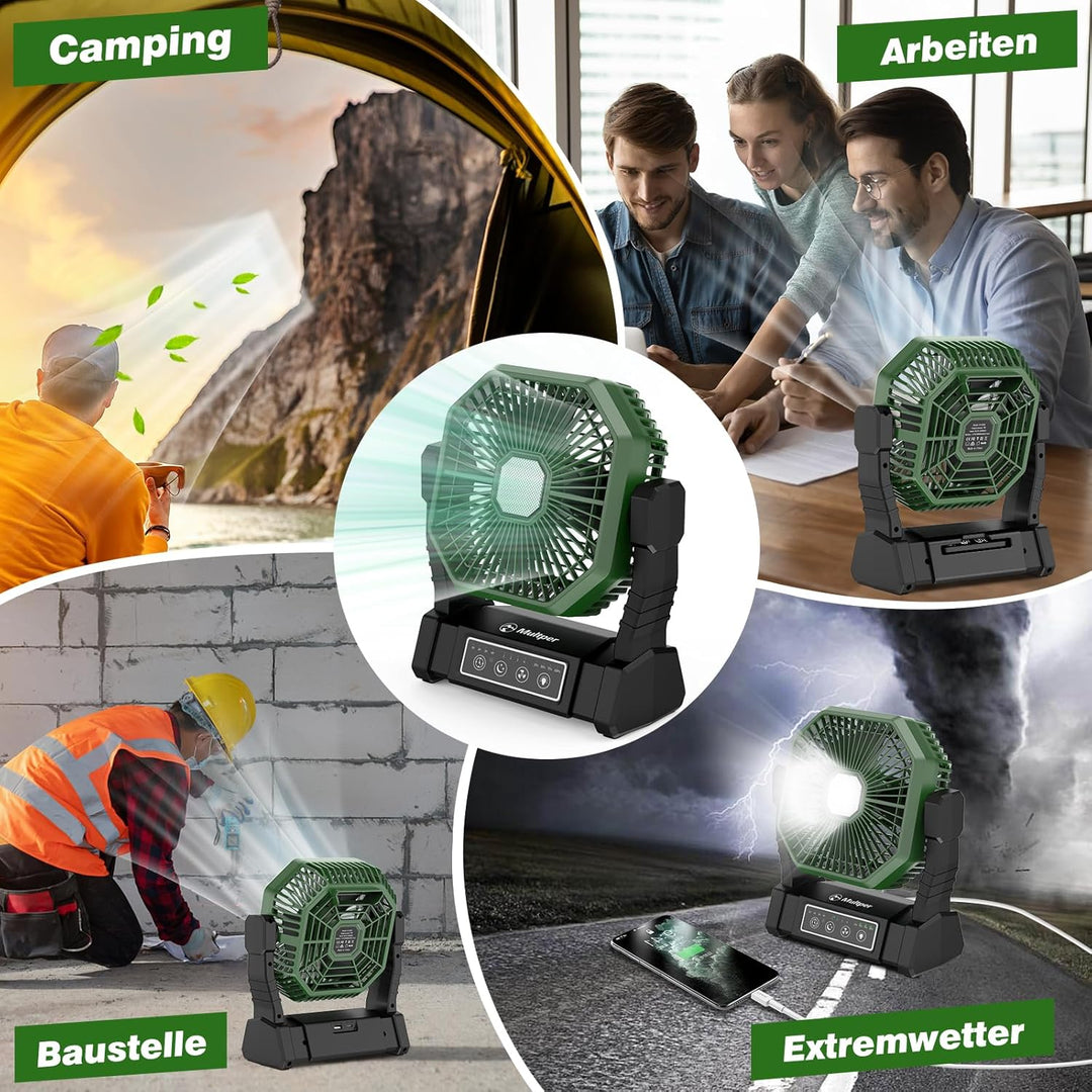 Multper Campingventilator mit LED-Licht, 20000 mAh Wiederaufladbarer Outdoor Zeltventilator mit Hake