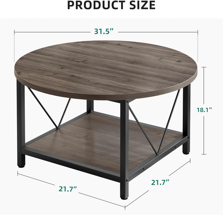 YITAHOME Runder Couchtisch, 80x80x46cm Rustikaler Wohnzimmertisch aus Holz für Wohnzimmer mit Ablage