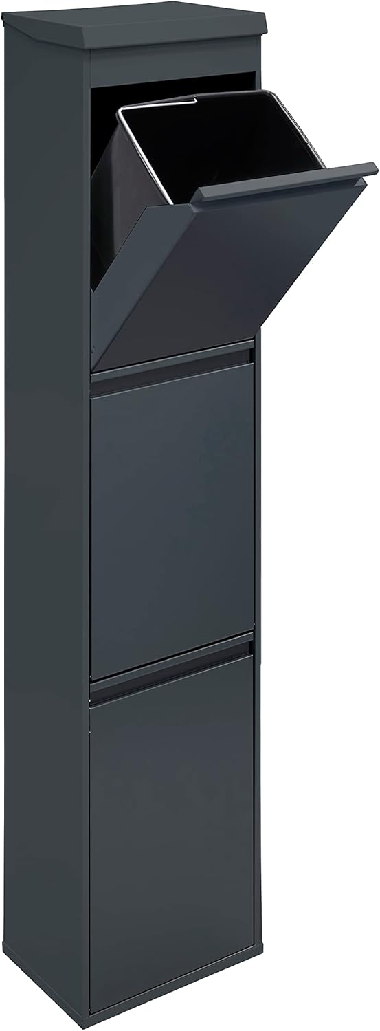 ARREGUI Top CR324-B Mülltrennsystem aus Stahl mit Aufbewahrungsbox mit Deckel | 3 Fächer Mülleimer f