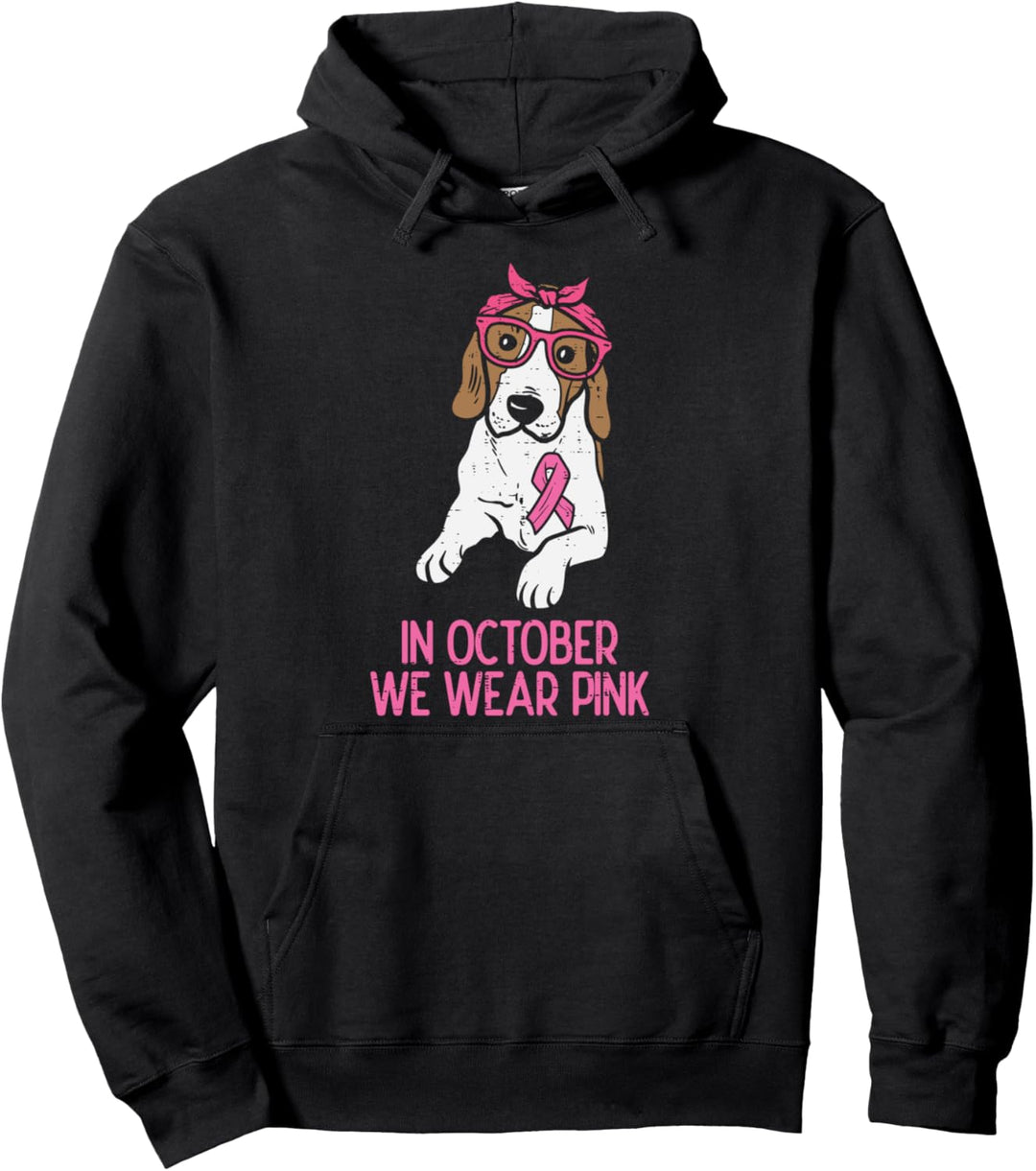 Im Oktober tragen wir einen pinken Beagle-Hund, Brustkrebsbewusstsein Pullover Hoodie
