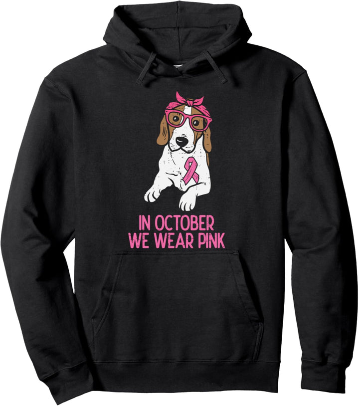 Im Oktober tragen wir einen pinken Beagle-Hund, Brustkrebsbewusstsein Pullover Hoodie