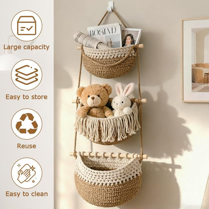 Hängender Organizer Wand, 3 Stufiger Macrame Hanging Storage, Boho Decorative Hanging Organiser, Abn