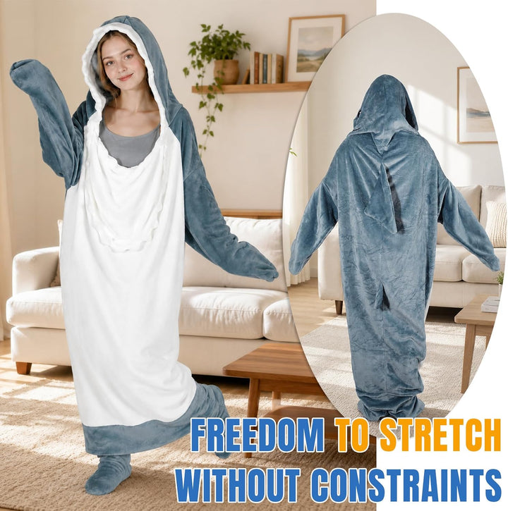 QUSLLIS Shark Blanket - Hai Decke - aus Superweichem, Gemütlichem Flanell mit Kapuze, Hai Overall, H