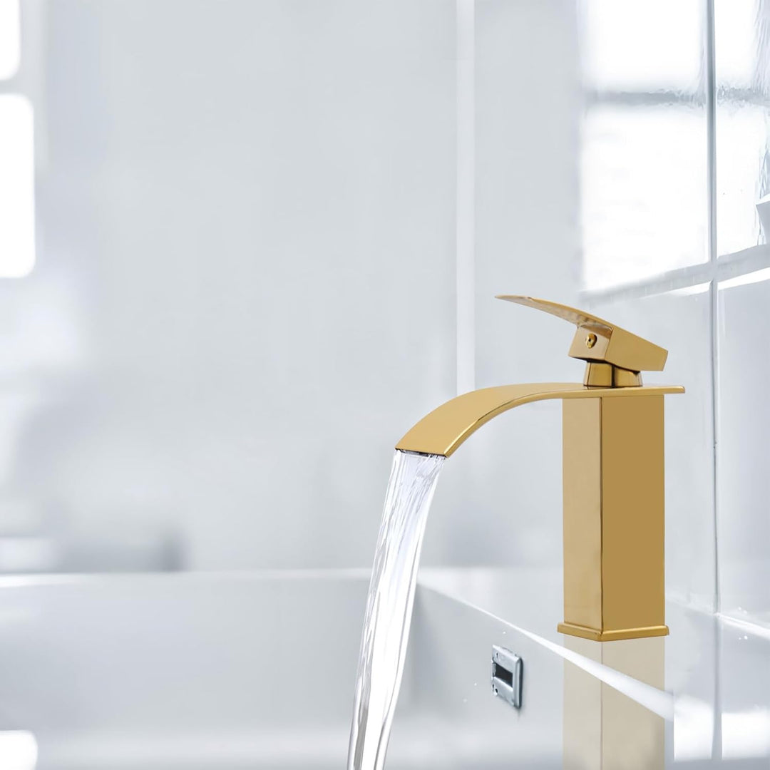 Wasserfall Wasserhahn aus Edelstahl Waschtischarmaturen Geräuschlose Wasserhahn Bad Einhebel Warmes