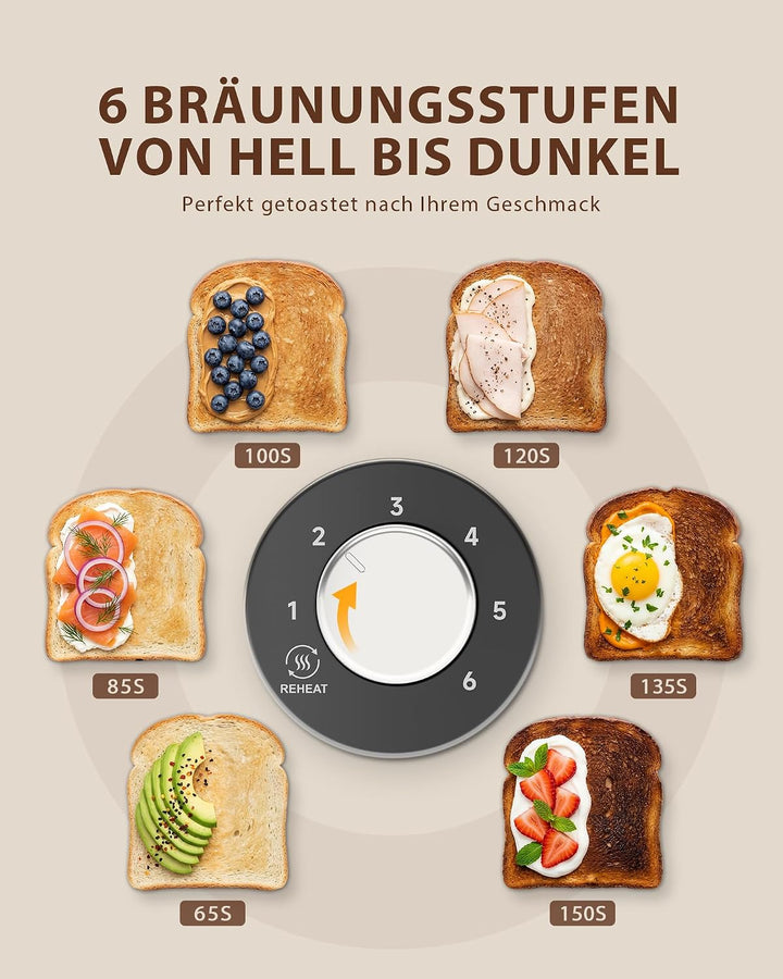 Edelstahl 2 Scheiben Toaster mit LED-Countdown & Brötchenaufsatz, extra breite 3,5 cm Schlitze für T