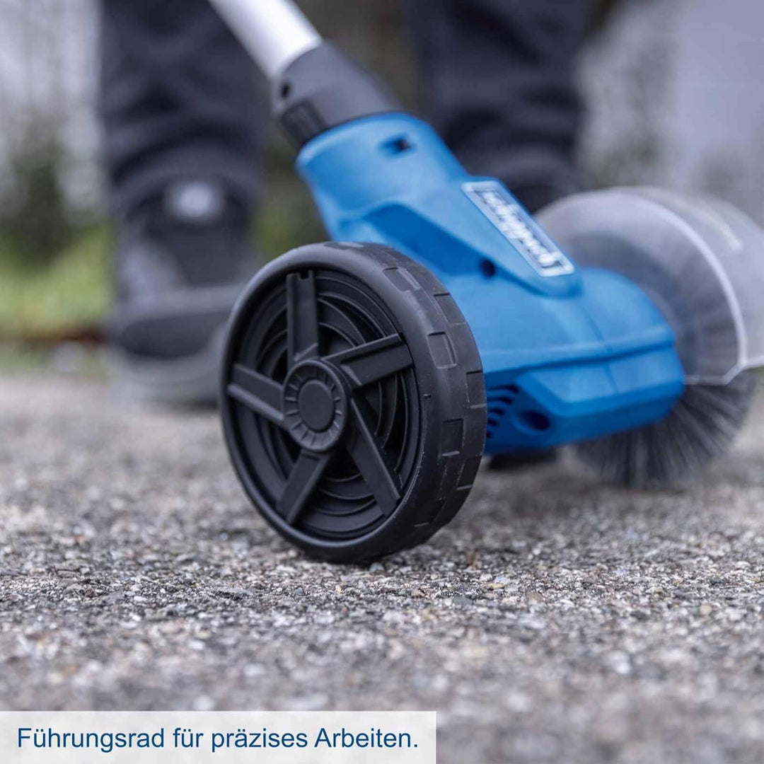 Scheppach Akku Unkrautbürste C-FR100-X Fugenbürste mit Teleskopfunktion | BürstenØ 115 mm | Führungs