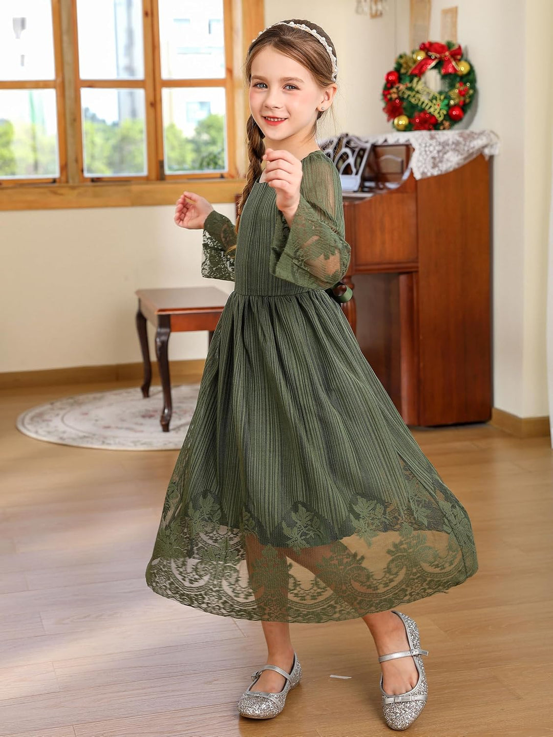 BONNY BILLY Mädchen Kleider Vintage Spitze Tüll Festlich Hochzeit Lang Abendkleid Ballkleid Partykle