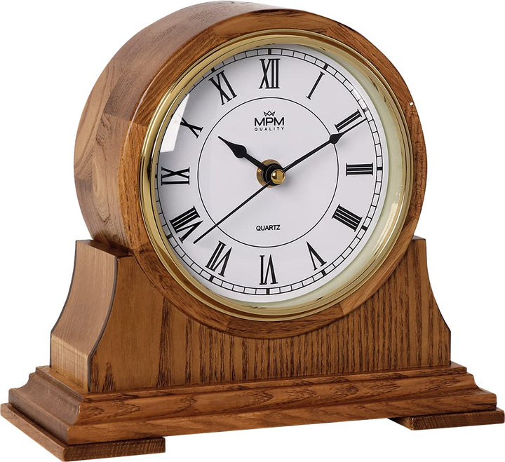 MPM Quality Retro Wood Tischuhr, Braun, Traditionelle und Elegante Holztischuhr, Römischen Ziffern,