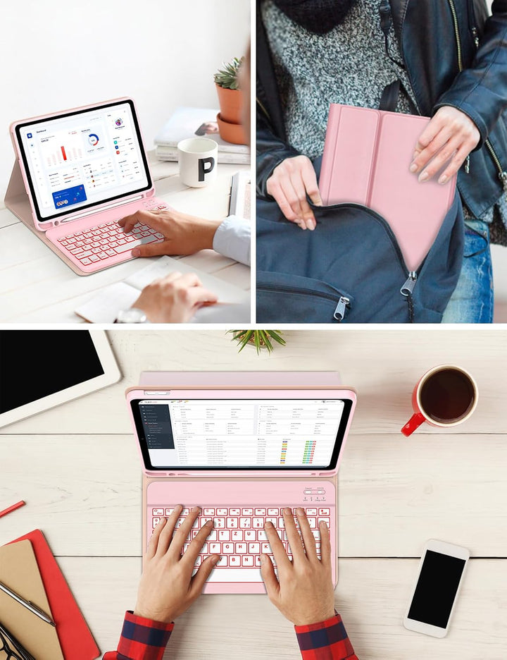 Tastatur Hülle für iPad 10 Generation/A16 11 Generation - 7-Farben Beleuchtung Keyboard Cover mit St
