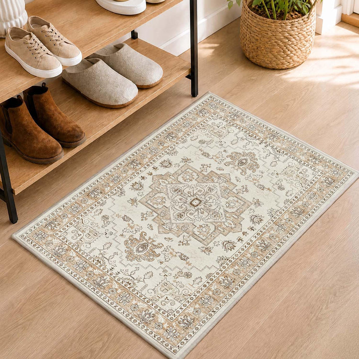 TOPICK waschbar Fussmatte innen Vintage Schmutzfangmatte Indoor 40x60 Beige | Orientalisch Eingangst